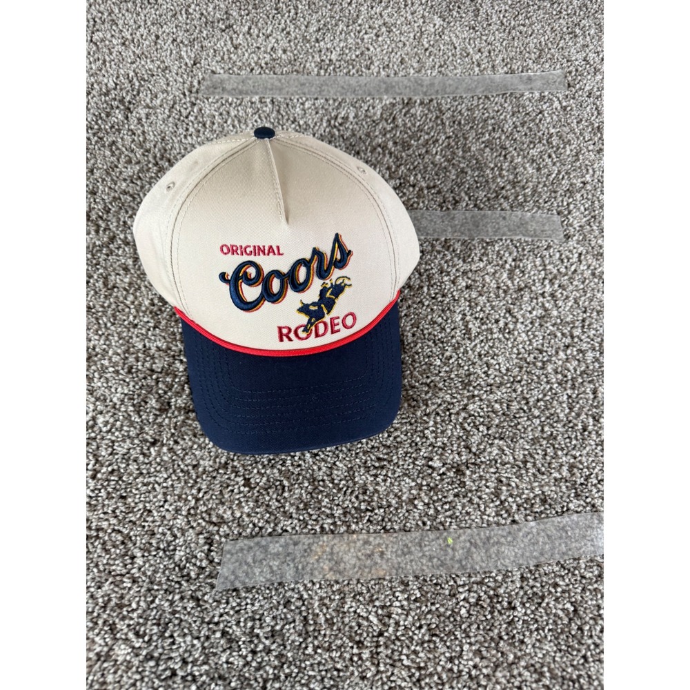 Coors Rodeo Snapback Hat Cream‎ Navy Blue Original Coors Beer Rodeo Cap NEW